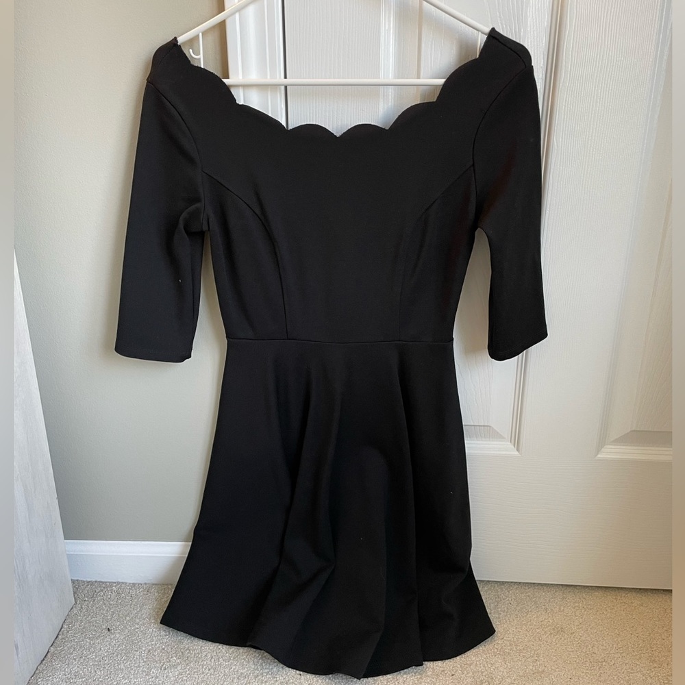 Lulus Black Scalloped Skater Dress